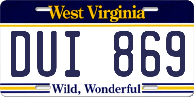 WV license plate DUI869