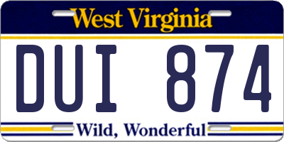 WV license plate DUI874