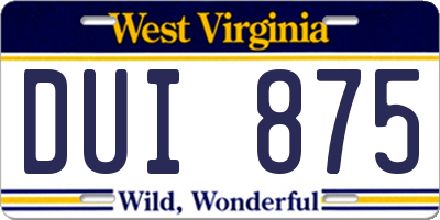 WV license plate DUI875