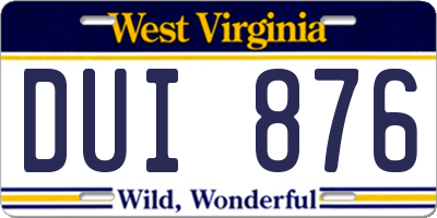 WV license plate DUI876
