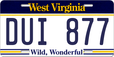 WV license plate DUI877
