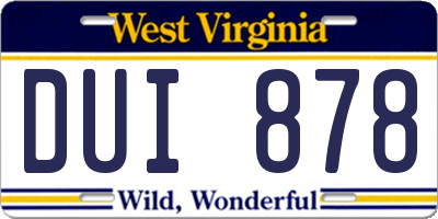 WV license plate DUI878