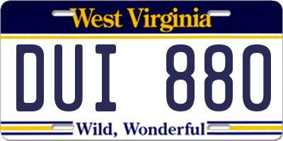 WV license plate DUI880