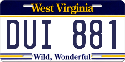 WV license plate DUI881