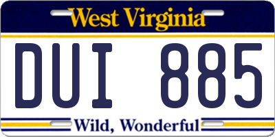 WV license plate DUI885