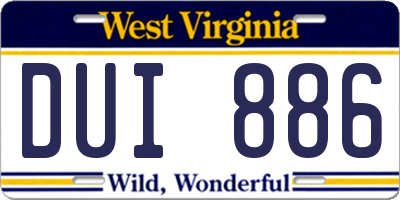 WV license plate DUI886