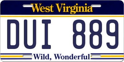 WV license plate DUI889