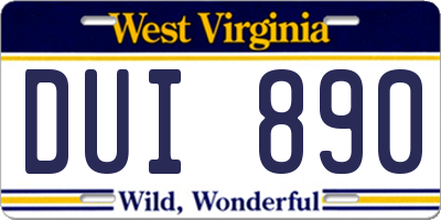 WV license plate DUI890