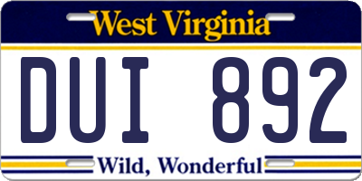 WV license plate DUI892