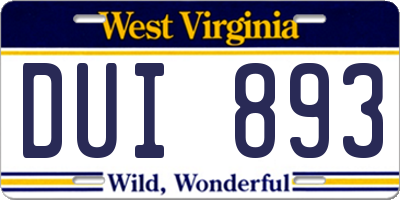WV license plate DUI893