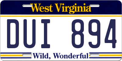 WV license plate DUI894