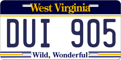 WV license plate DUI905