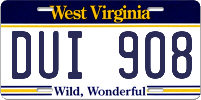 WV license plate DUI908