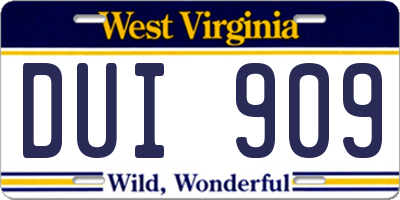 WV license plate DUI909