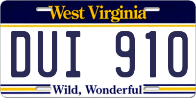 WV license plate DUI910