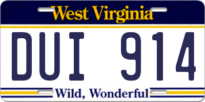 WV license plate DUI914