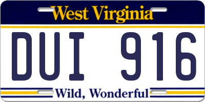 WV license plate DUI916