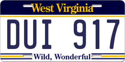 WV license plate DUI917