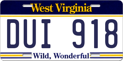 WV license plate DUI918