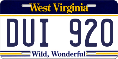 WV license plate DUI920