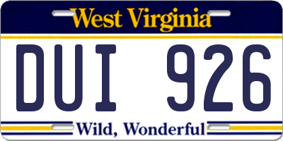 WV license plate DUI926