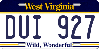 WV license plate DUI927