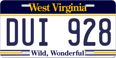 WV license plate DUI928