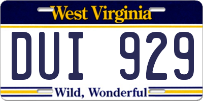 WV license plate DUI929