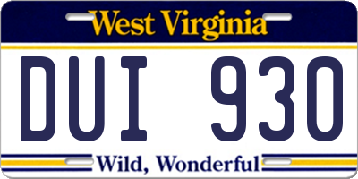 WV license plate DUI930