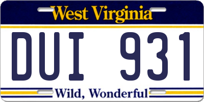 WV license plate DUI931