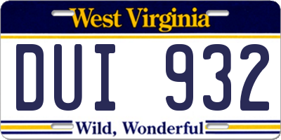 WV license plate DUI932