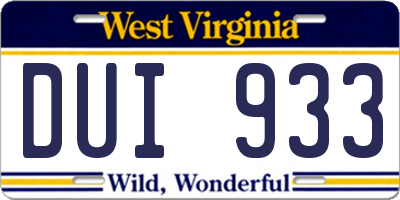 WV license plate DUI933