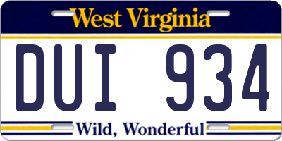 WV license plate DUI934