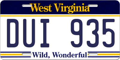WV license plate DUI935