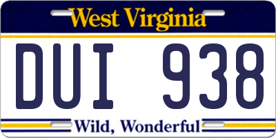WV license plate DUI938