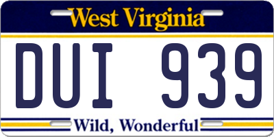 WV license plate DUI939