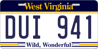 WV license plate DUI941