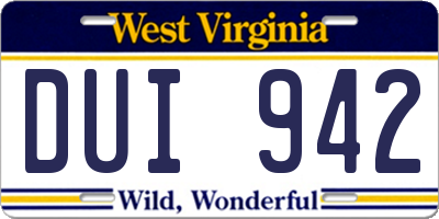 WV license plate DUI942