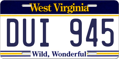 WV license plate DUI945