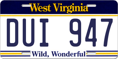 WV license plate DUI947
