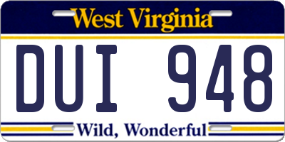 WV license plate DUI948