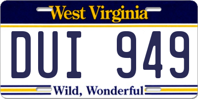 WV license plate DUI949