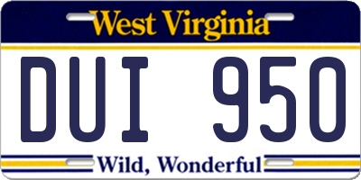 WV license plate DUI950