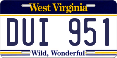 WV license plate DUI951