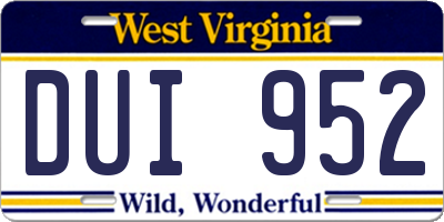 WV license plate DUI952