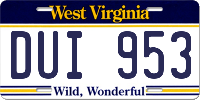 WV license plate DUI953