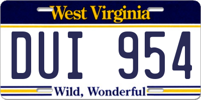 WV license plate DUI954
