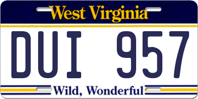 WV license plate DUI957