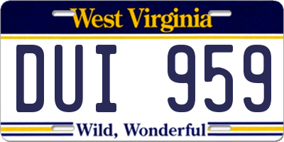 WV license plate DUI959