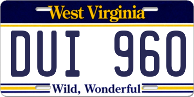 WV license plate DUI960
